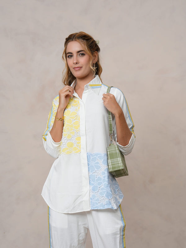 Women’s Off White Embroidered Crop Top Co-ord Set