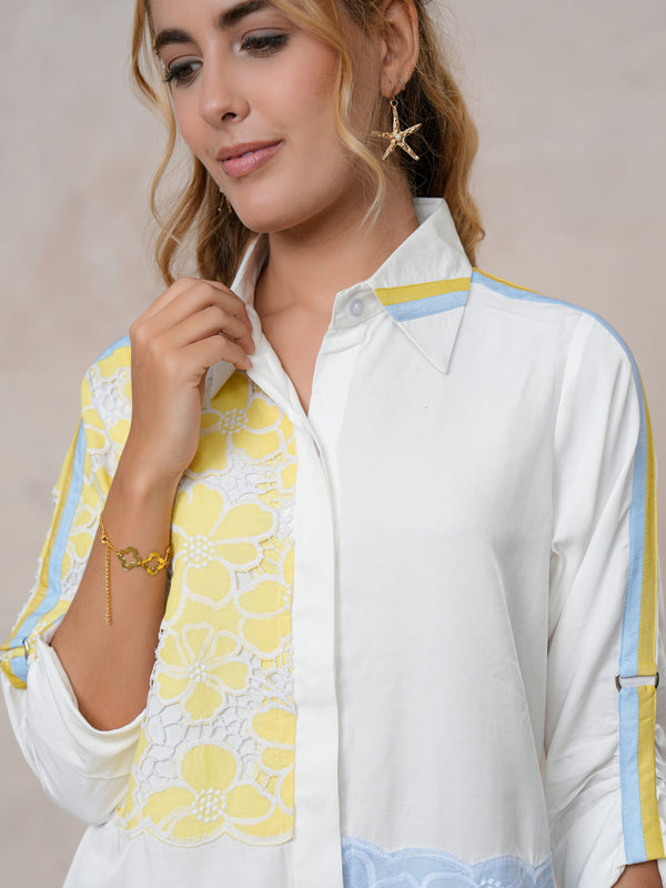 Women’s Off White Embroidered Crop Top Co-ord Set