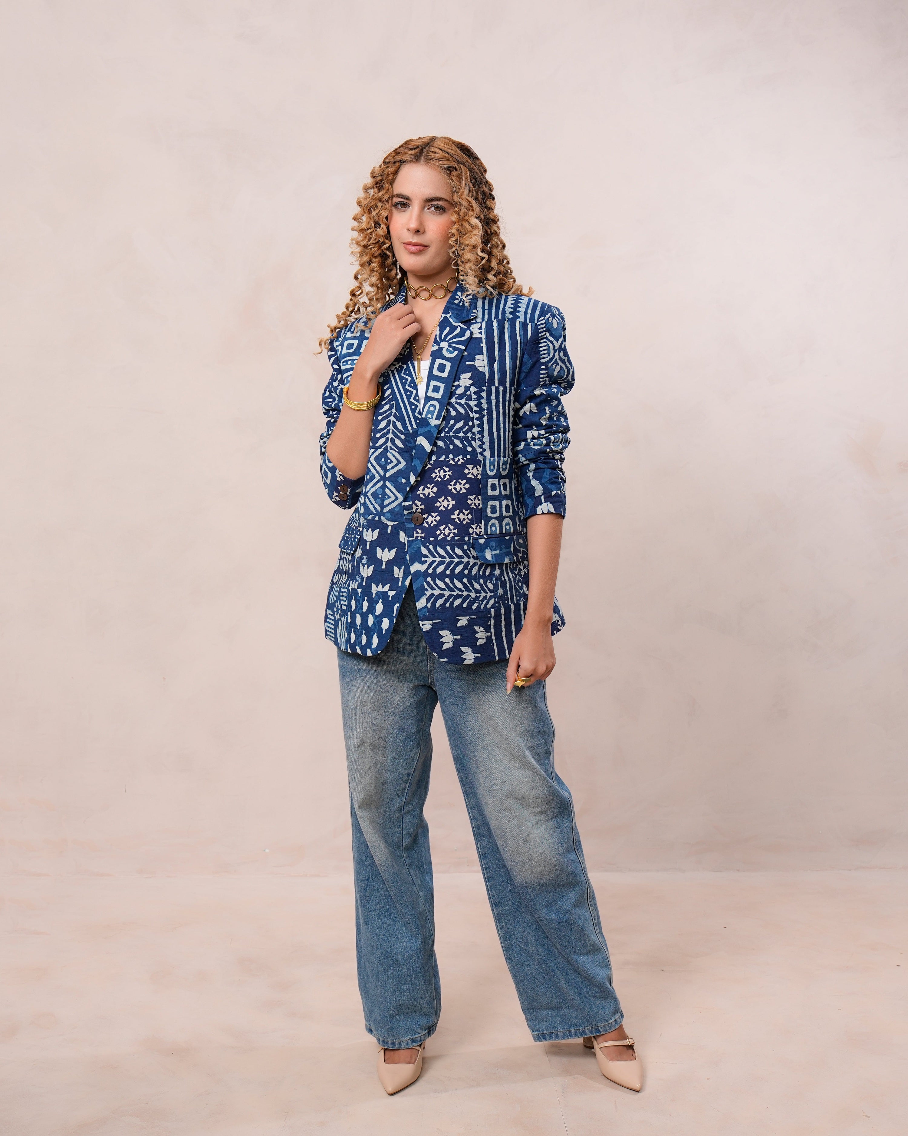 Classic Indigo Handblock Print Blazer