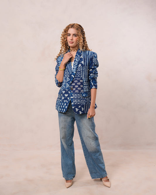 Classic Indigo Handblock Print Blazer