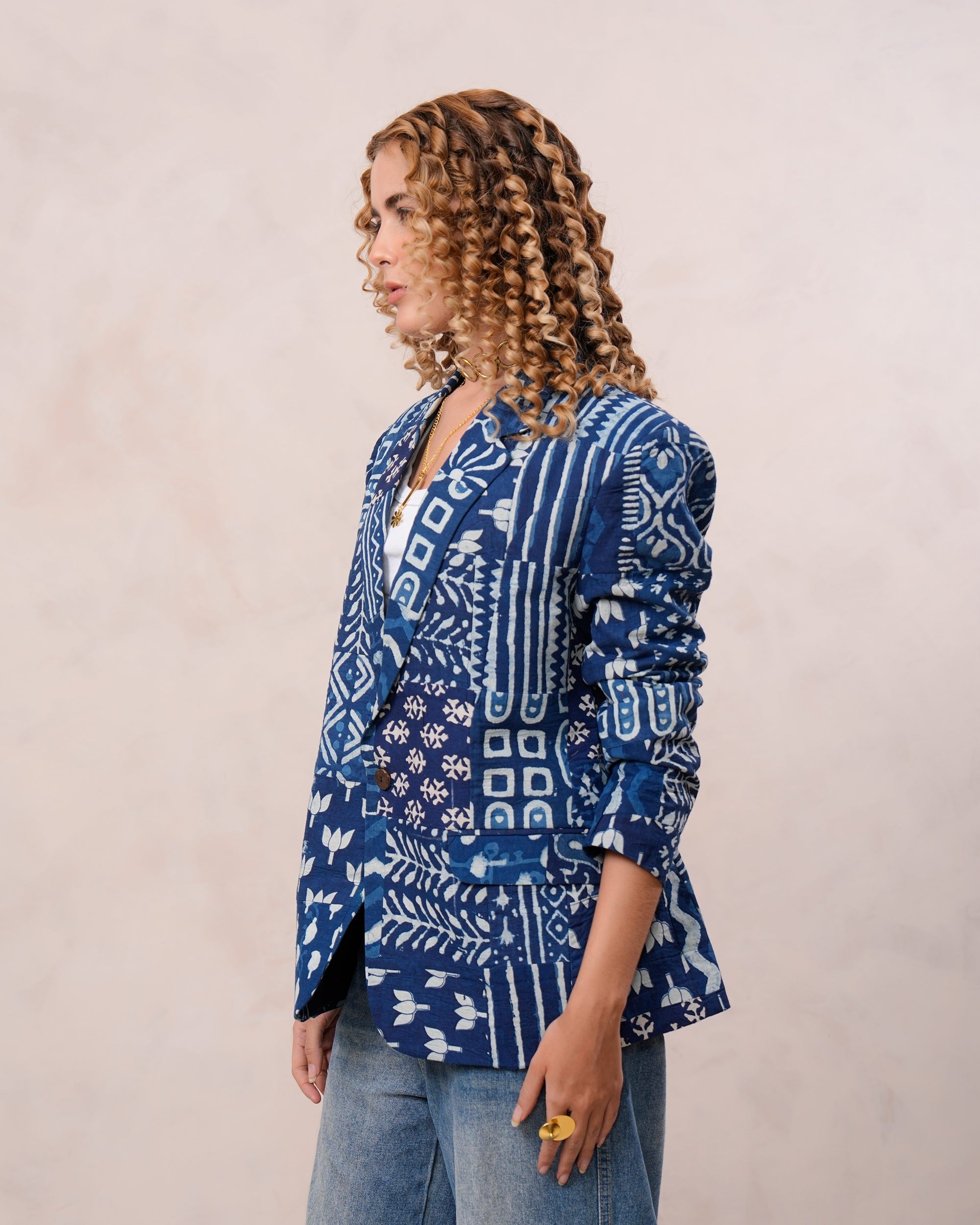 Classic Indigo Handblock Print Blazer