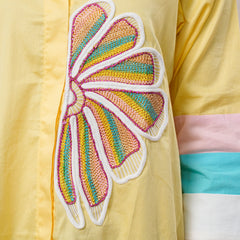 Women’s Yellow Embroidered Cotton Crop Shirt with Collar Neck