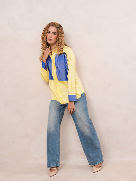 Yellow & Blue Contrast Cotton Shirt