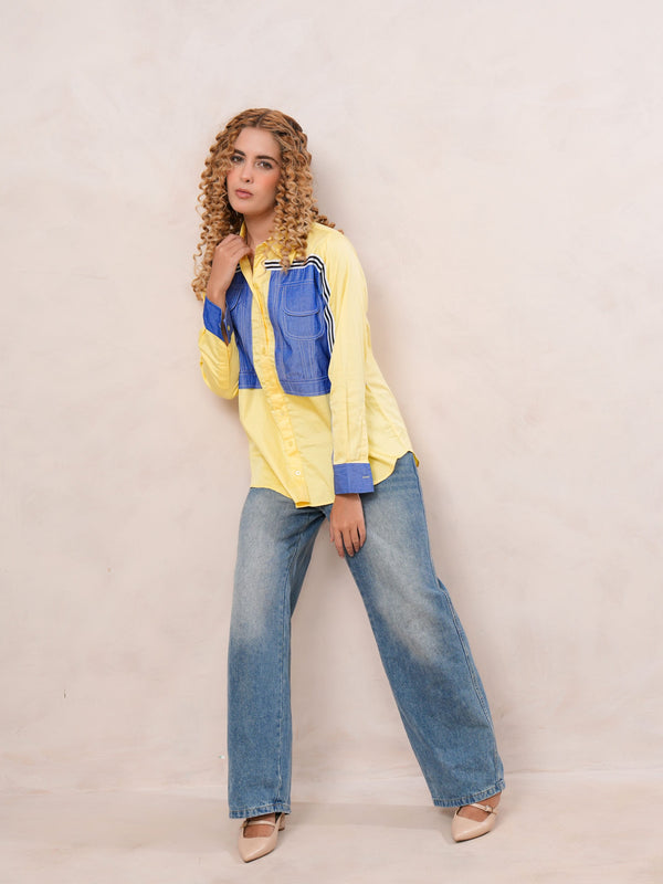Yellow & Blue Contrast Cotton Shirt