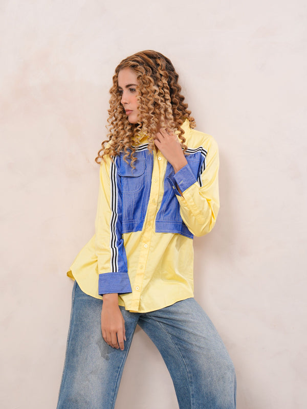 Yellow & Blue Contrast Cotton Shirt