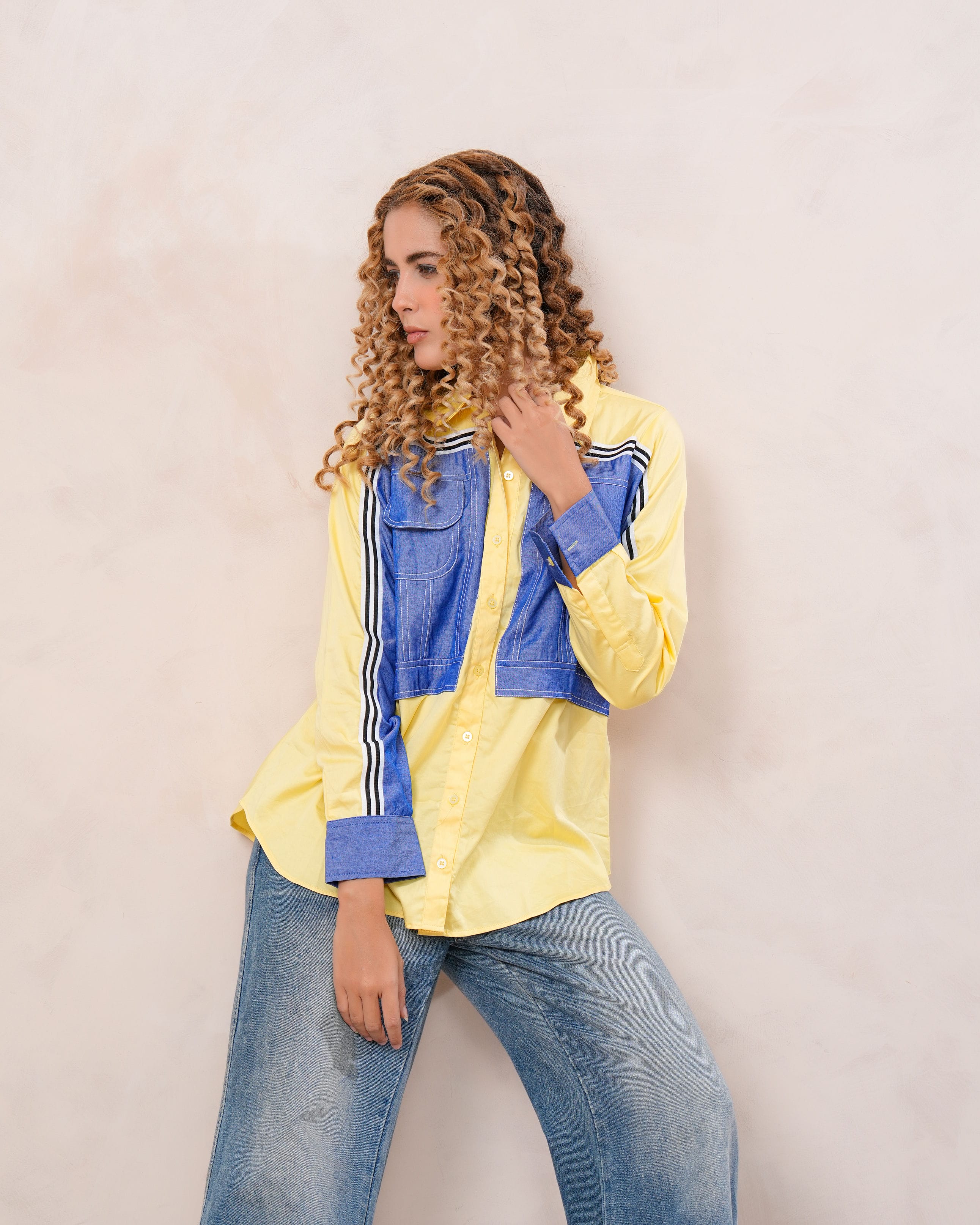 Yellow & Blue Contrast Cotton Shirt