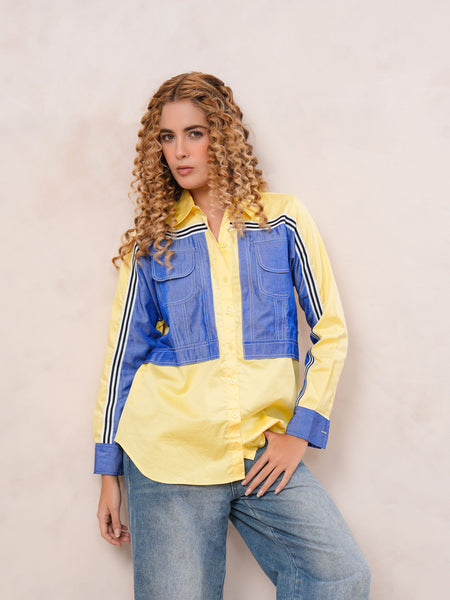 Yellow & Blue Contrast Cotton Shirt