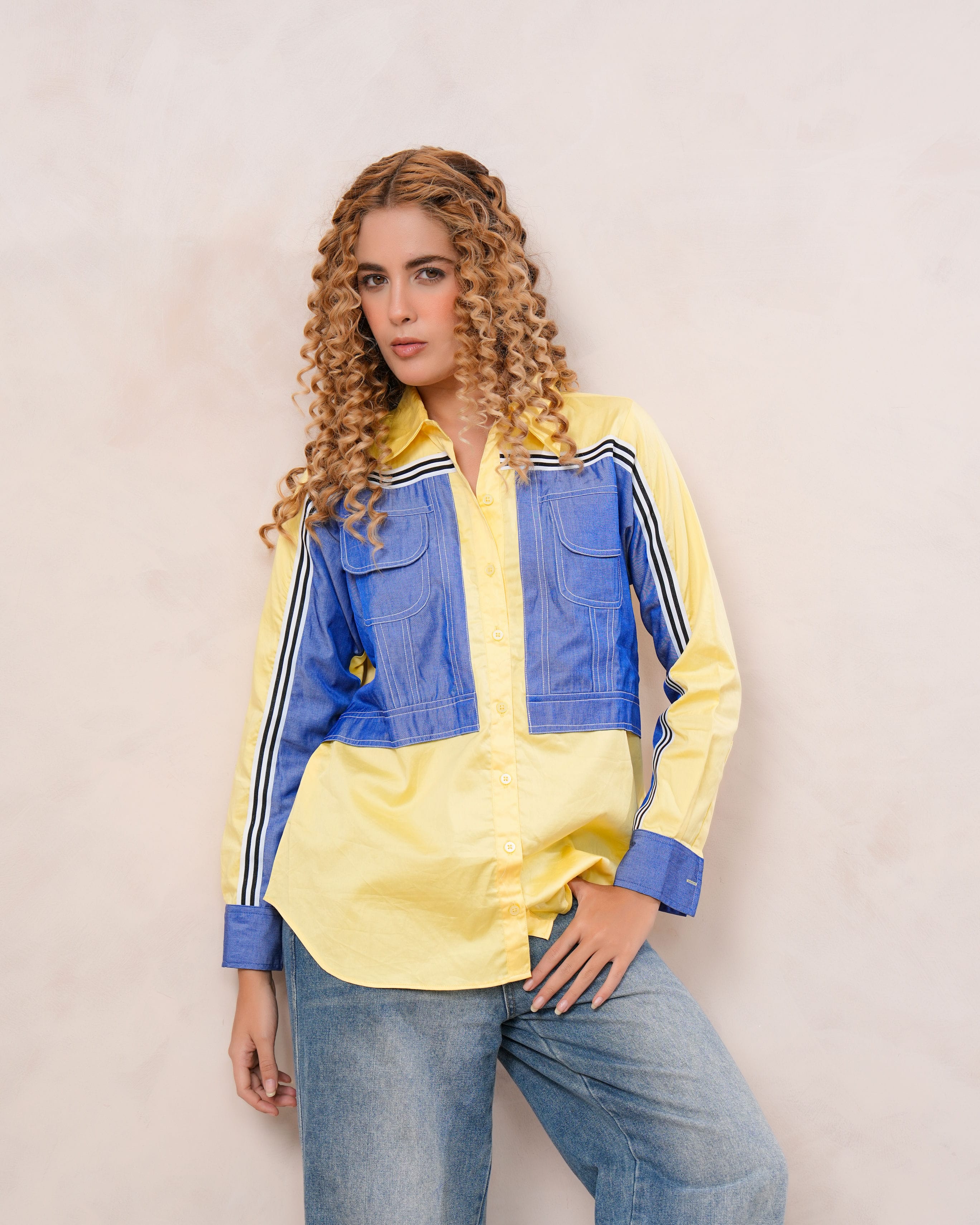Yellow & Blue Contrast Cotton Shirt