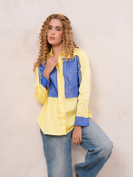 Yellow & Blue Contrast Cotton Shirt