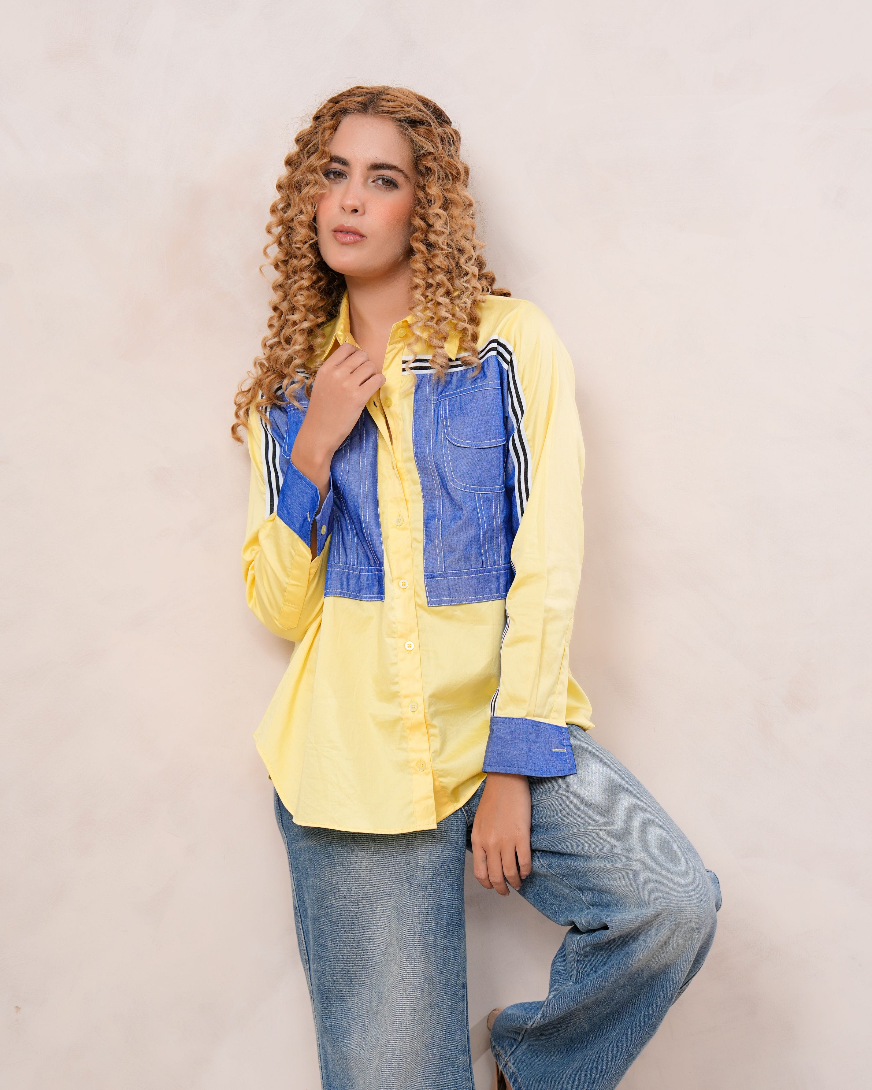 Yellow & Blue Contrast Cotton Shirt