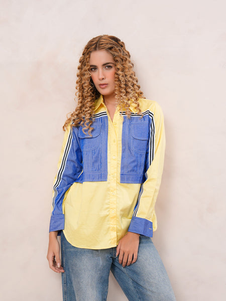 Yellow & Blue Contrast Cotton Shirt