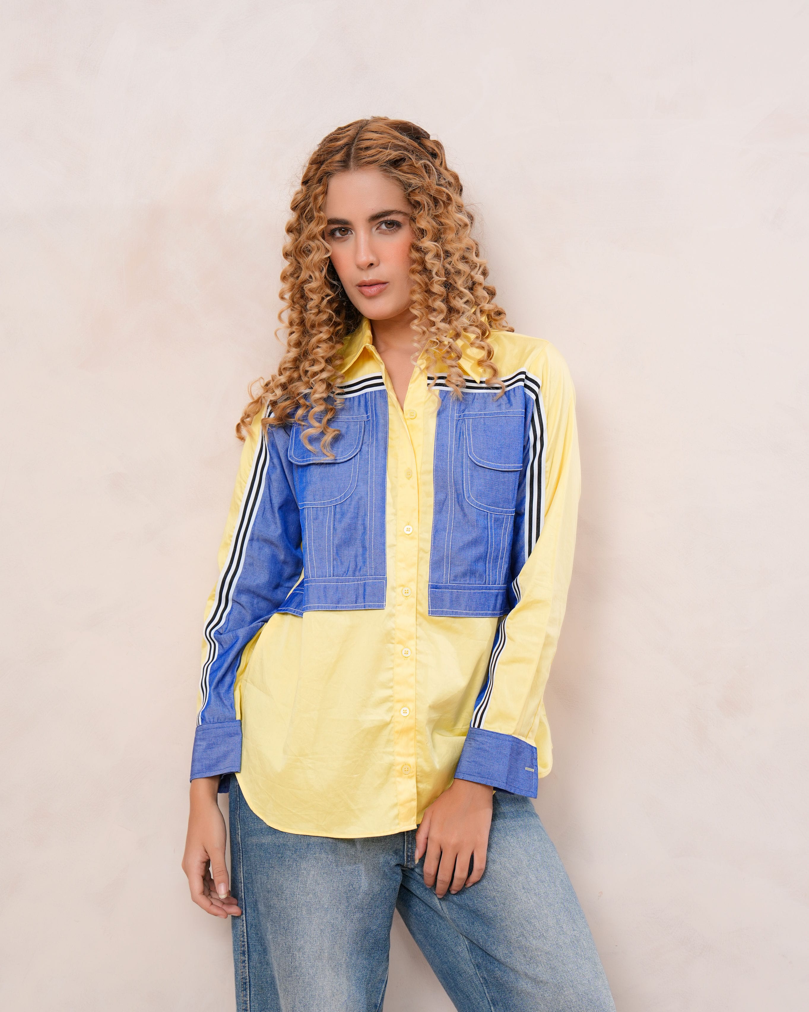 Yellow & Blue Contrast Cotton Shirt