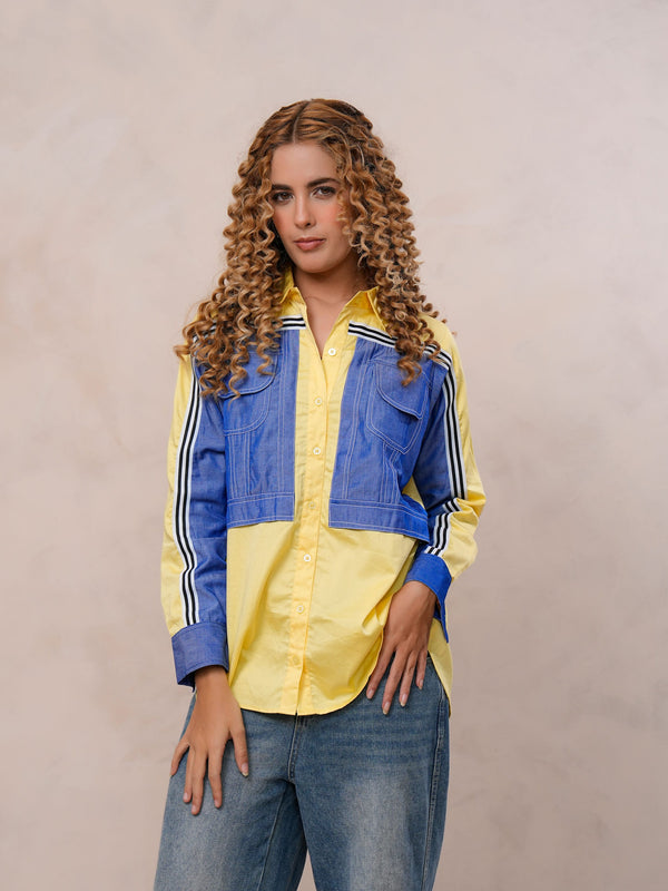 Yellow & Blue Contrast Cotton Shirt