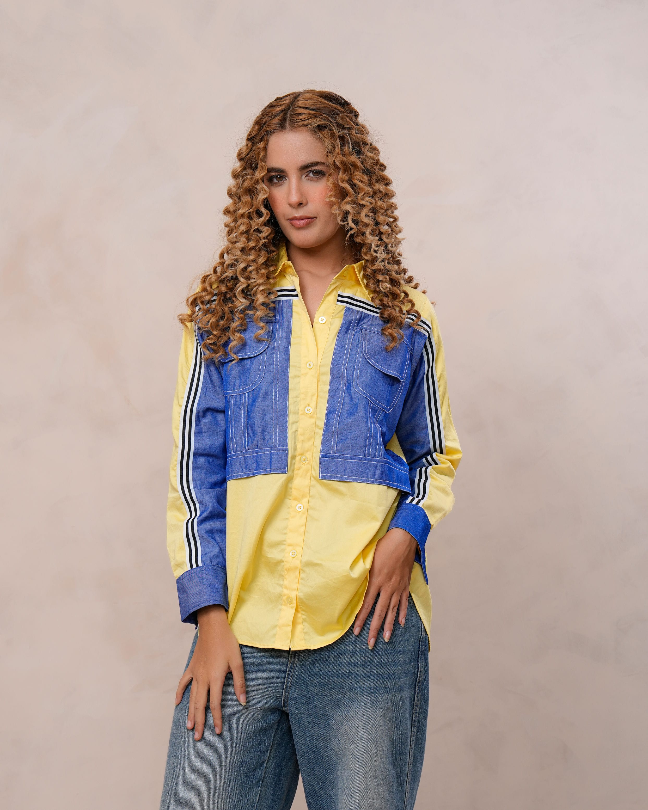 Yellow & Blue Contrast Cotton Shirt