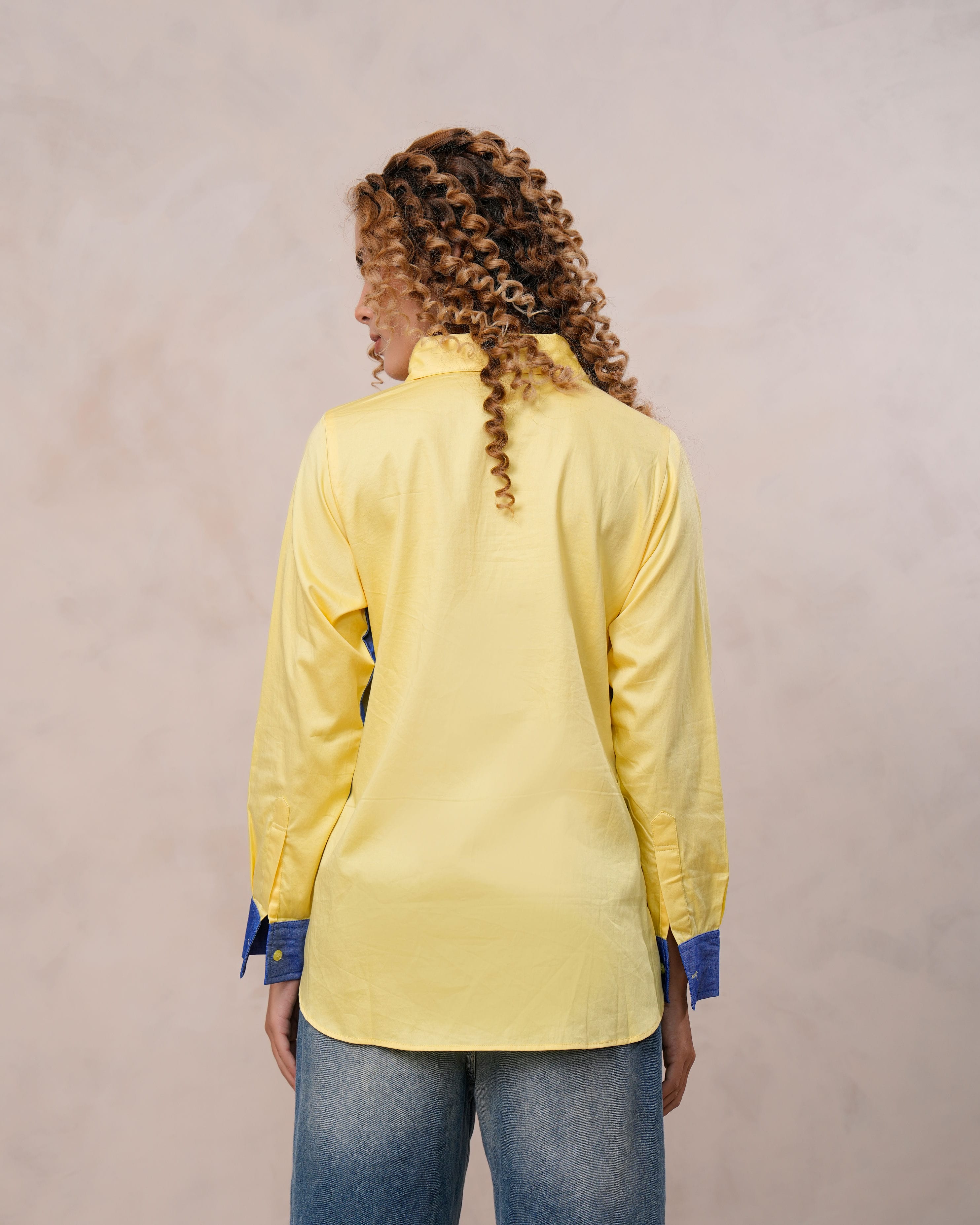 Yellow & Blue Contrast Cotton Shirt