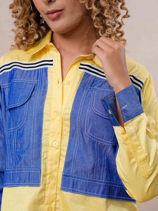 Yellow & Blue Contrast Cotton Shirt