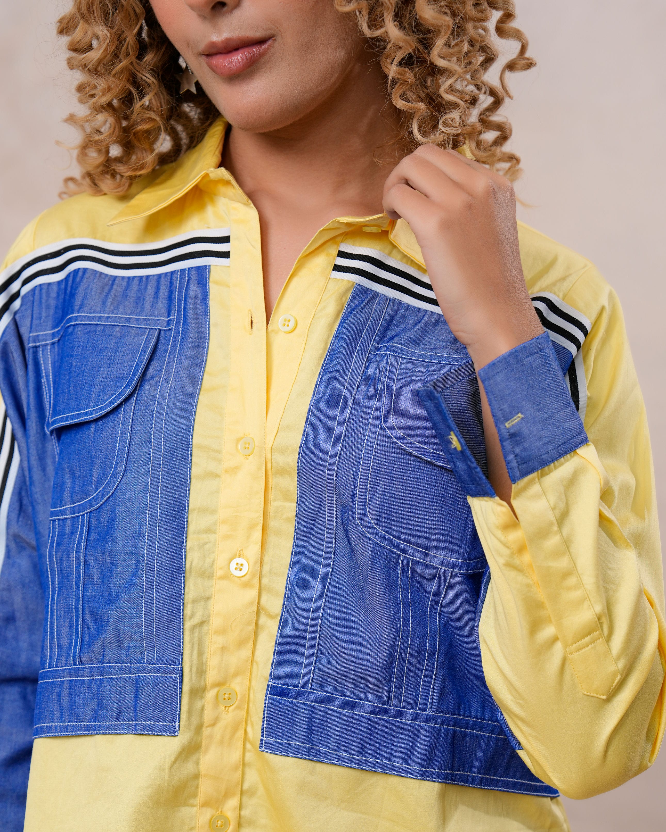 Yellow & Blue Contrast Cotton Shirt