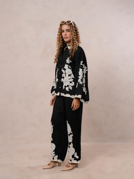 Women’s Black Viscose Embroidered Co-ord Set