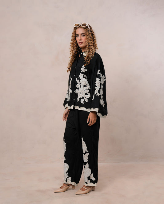 Women’s Black Viscose Embroidered Co-ord Set