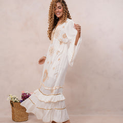 Women’s Off White Viscose Embroidered Maxi Dress