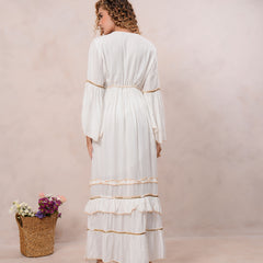 Women’s Off White Viscose Embroidered Maxi Dress