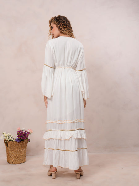 Women’s Off White Viscose Embroidered Maxi Dress