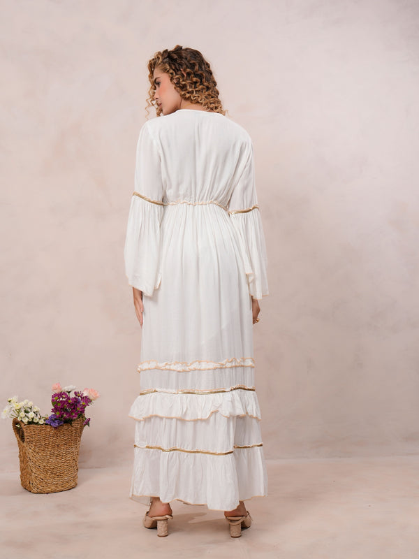 Women’s Off White Viscose Embroidered Maxi Dress