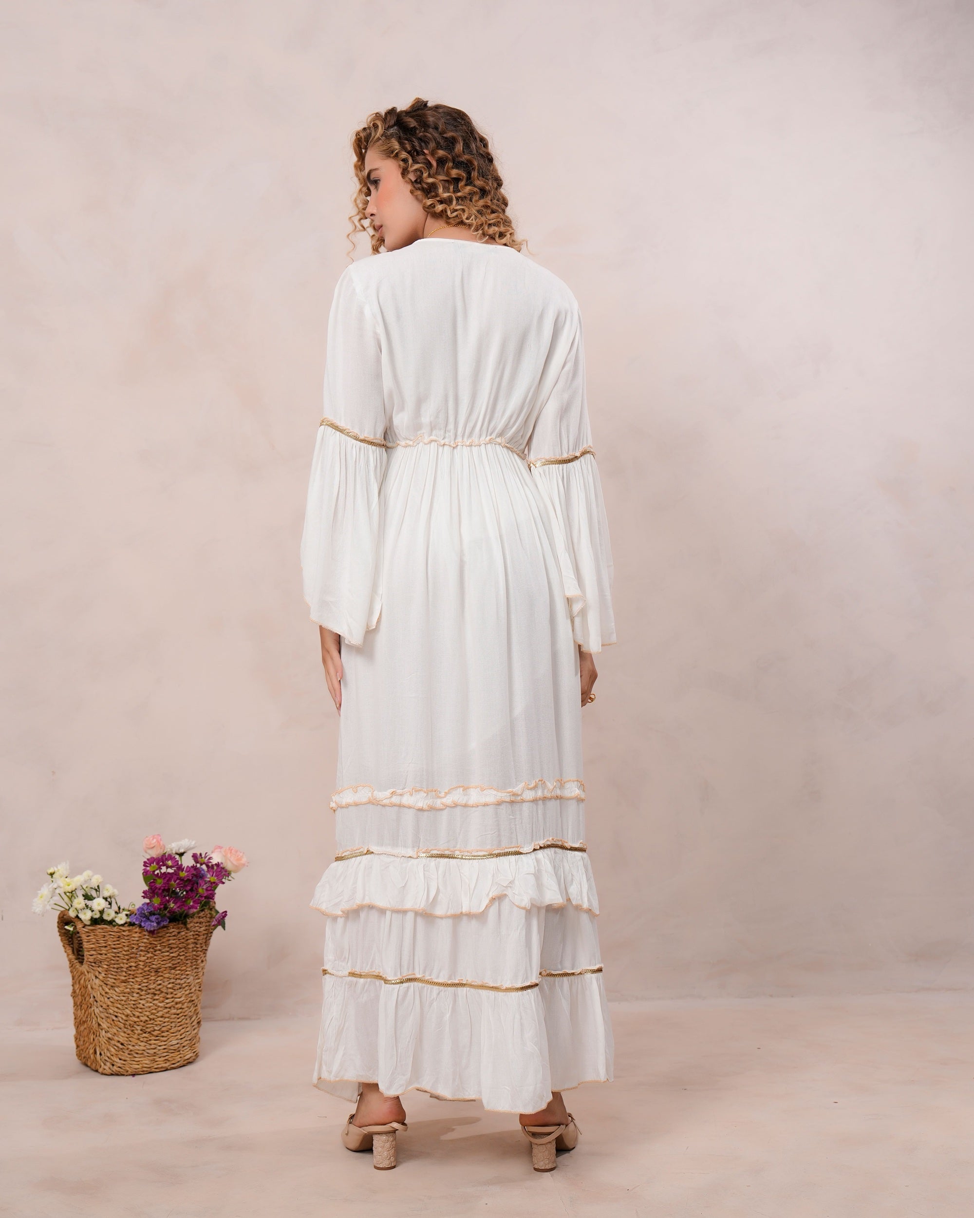 Women’s Off White Viscose Embroidered Maxi Dress