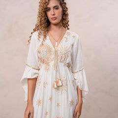Women’s Off White Viscose Embroidered Maxi Dress