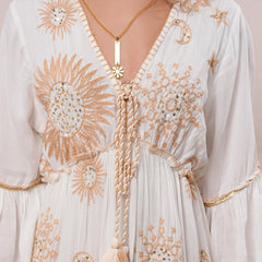 Women’s Off White Viscose Embroidered Maxi Dress
