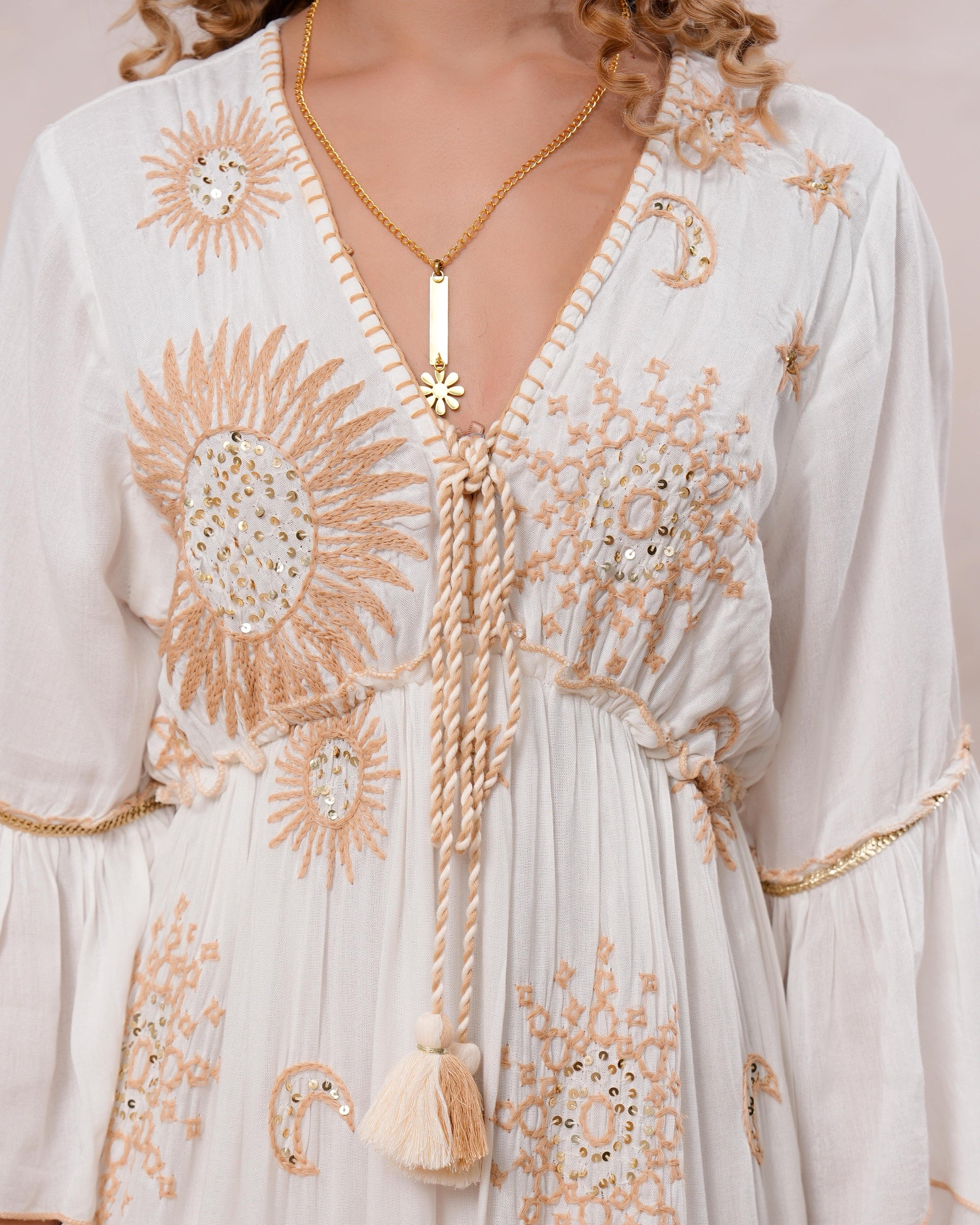Women’s Off White Viscose Embroidered Maxi Dress