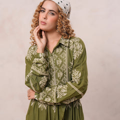 Women’s Olive Green Viscose Embroidered Maxi Dress