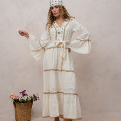 Women’s Off White Cotton Embroidered Maxi Dress
