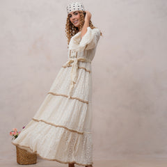 Women’s Off White Cotton Embroidered Maxi Dress