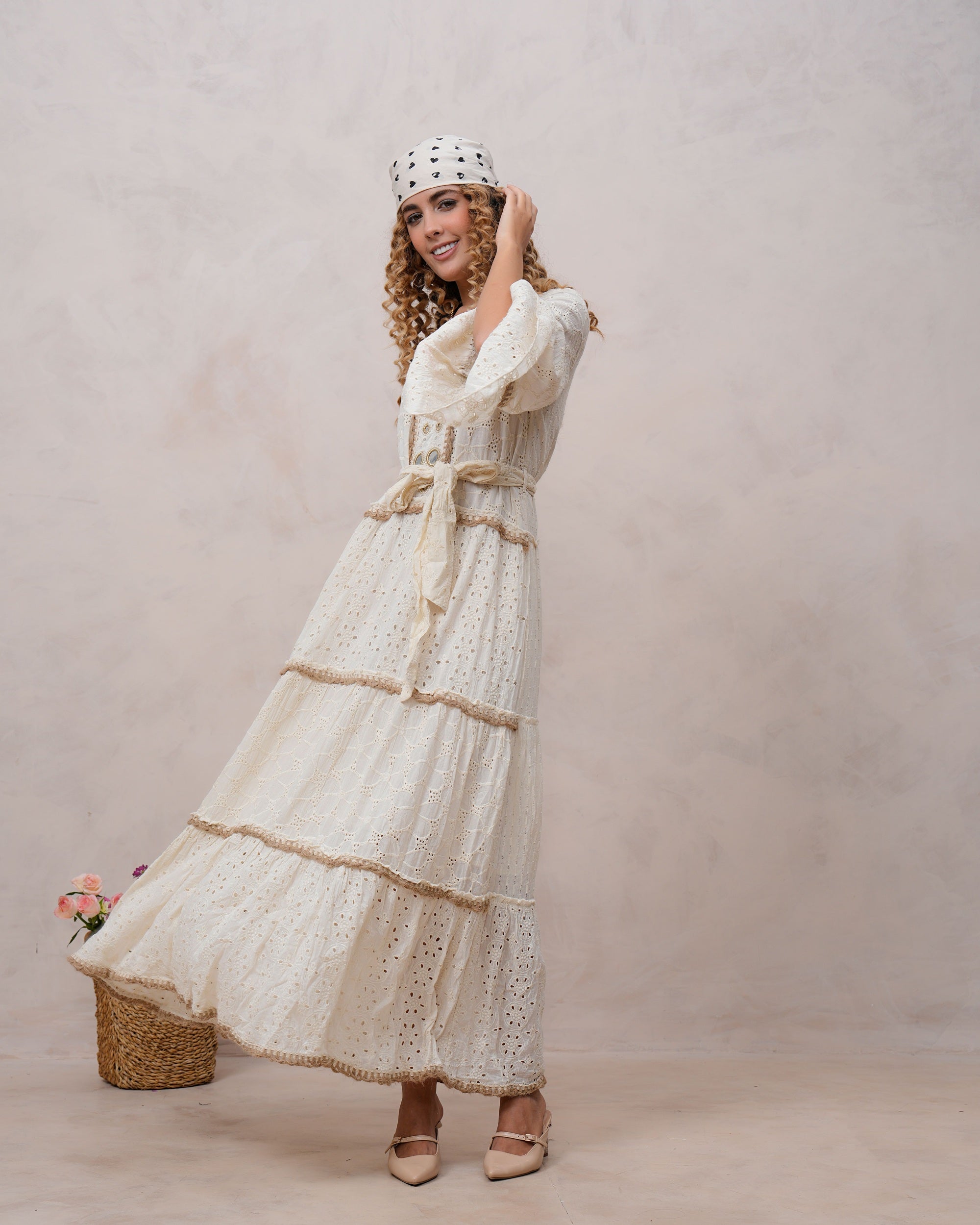 Women’s Off White Cotton Embroidered Maxi Dress