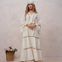 Women’s Off White Cotton Embroidered Maxi Dress