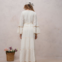 Women’s Off White Cotton Embroidered Maxi Dress