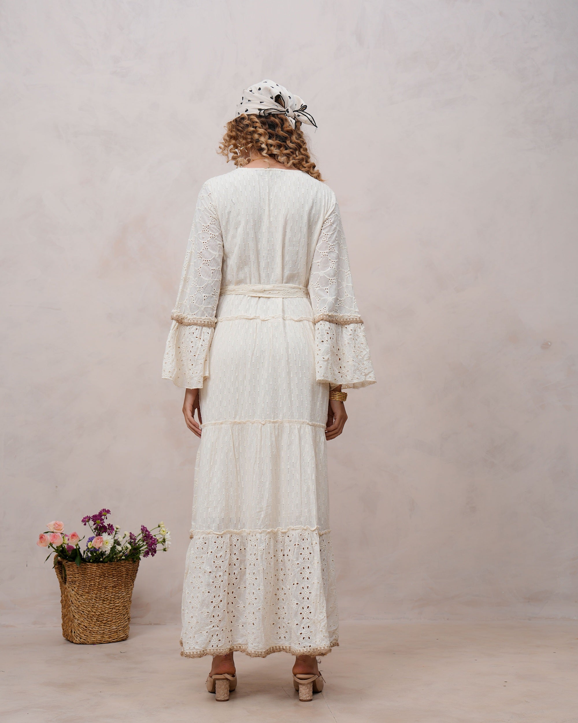 Women’s Off White Cotton Embroidered Maxi Dress
