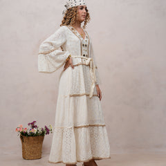 Women’s Off White Cotton Embroidered Maxi Dress