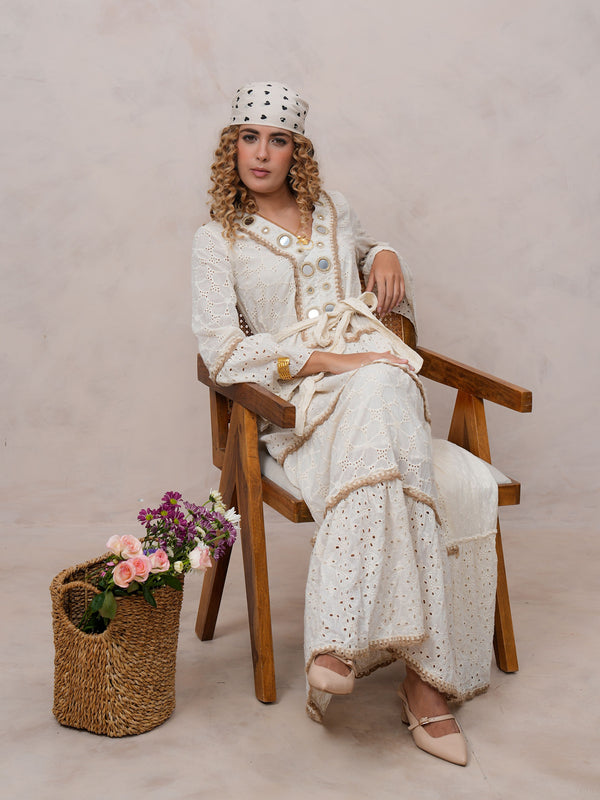 Women’s Off White Cotton Embroidered Maxi Dress
