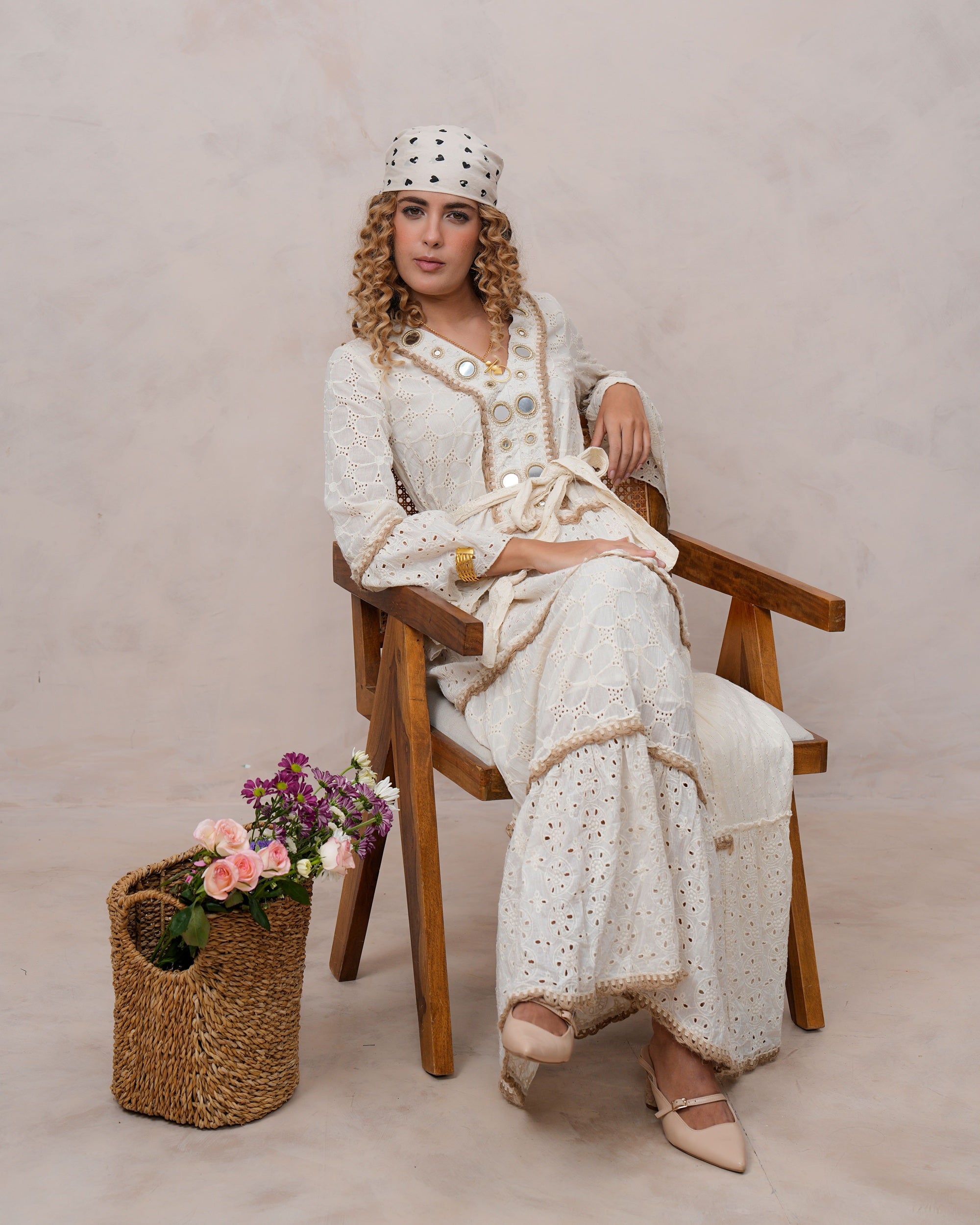 Women’s Off White Cotton Embroidered Maxi Dress