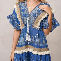 Women’s Dark Blue Cotton Embroidered Maxi Dress