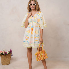 Women’s Off White Cotton Embroidered Midi Dress