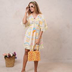 Women’s Off White Cotton Embroidered Midi Dress