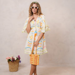 Women’s Off White Cotton Embroidered Midi Dress