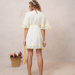 Women’s Off White Cotton Embroidered Midi Dress