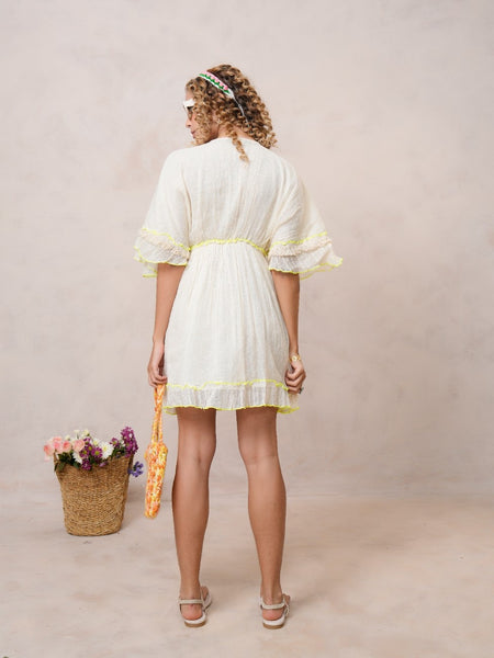 Women’s Off White Cotton Embroidered Midi Dress