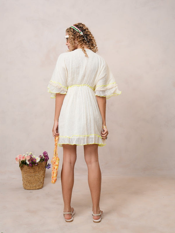 Women’s Off White Cotton Embroidered Midi Dress