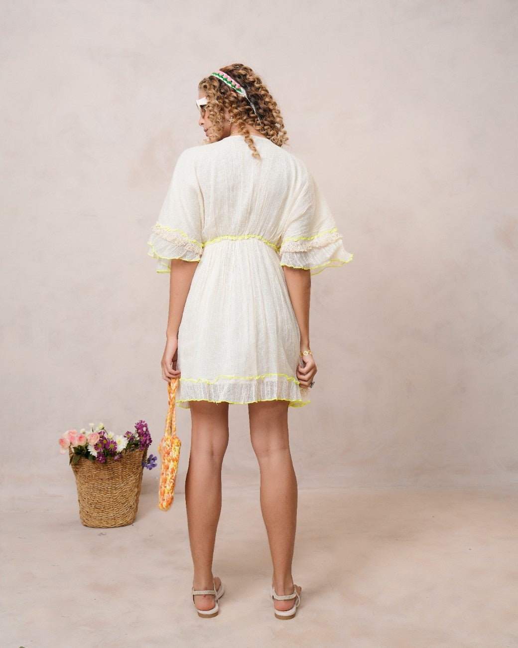 Women’s Off White Cotton Embroidered Midi Dress