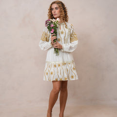 Women’s Off White Cotton Embroidered Midi Dress